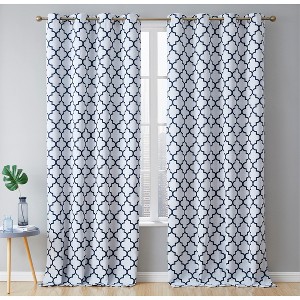 HLC.ME Lattice Print Design Curtains Light Reducing Insulating Grommet Window Treatments Curtains - Set of 2 - 1 of 4