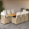 vidaXL 9 Piece Patio Dining Set with Cushions - Beige PE Rattan - Acacia Wood Table - Adjustable Reclining Chairs for Garden/Backyard/Patio - 2 of 4