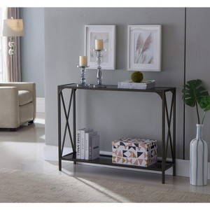 Kings Brand Furniture – Kandin Modern Console Sofa Table with Storage Shelf, Pewter/Black Glass - Perfect for Entryways and Living Rooms - 1 of 4