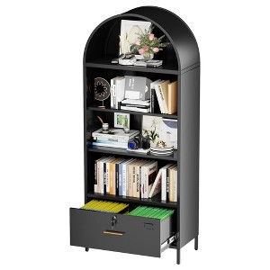 SUXXAN Metal Arched Display Bookcase Filing Cabinet with 1 Drawer and Lock,Arch Bookshelf Storage Cabinet with Shelves, Assembly Required - 1 of 4