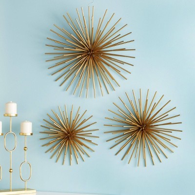 Set Of 3 Metal Starburst 3d Wall Decors Gold - Olivia & May ...