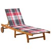 vidaXL Solid Acacia Wood Sun Lounger with Adjustable Backrest, Wheels, and Pull-Out Table - Includes Red Check Cushion - 2 of 4