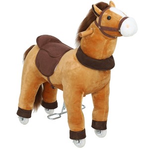 Qaba Ride on Horse for Kids 3-5 Years, 29.5 Inch Height Plush Riding Pony, Walking Horse Animal with Rolling Wheels for Active Play, Dark Brown - 1 of 4