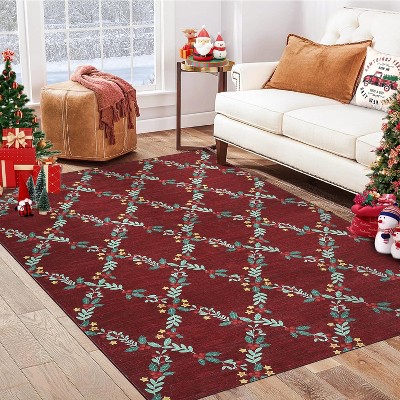 Christmas Runner Rug 2x6 Washable Christmas Kitchen Rugs Modern Geometric Area,Red