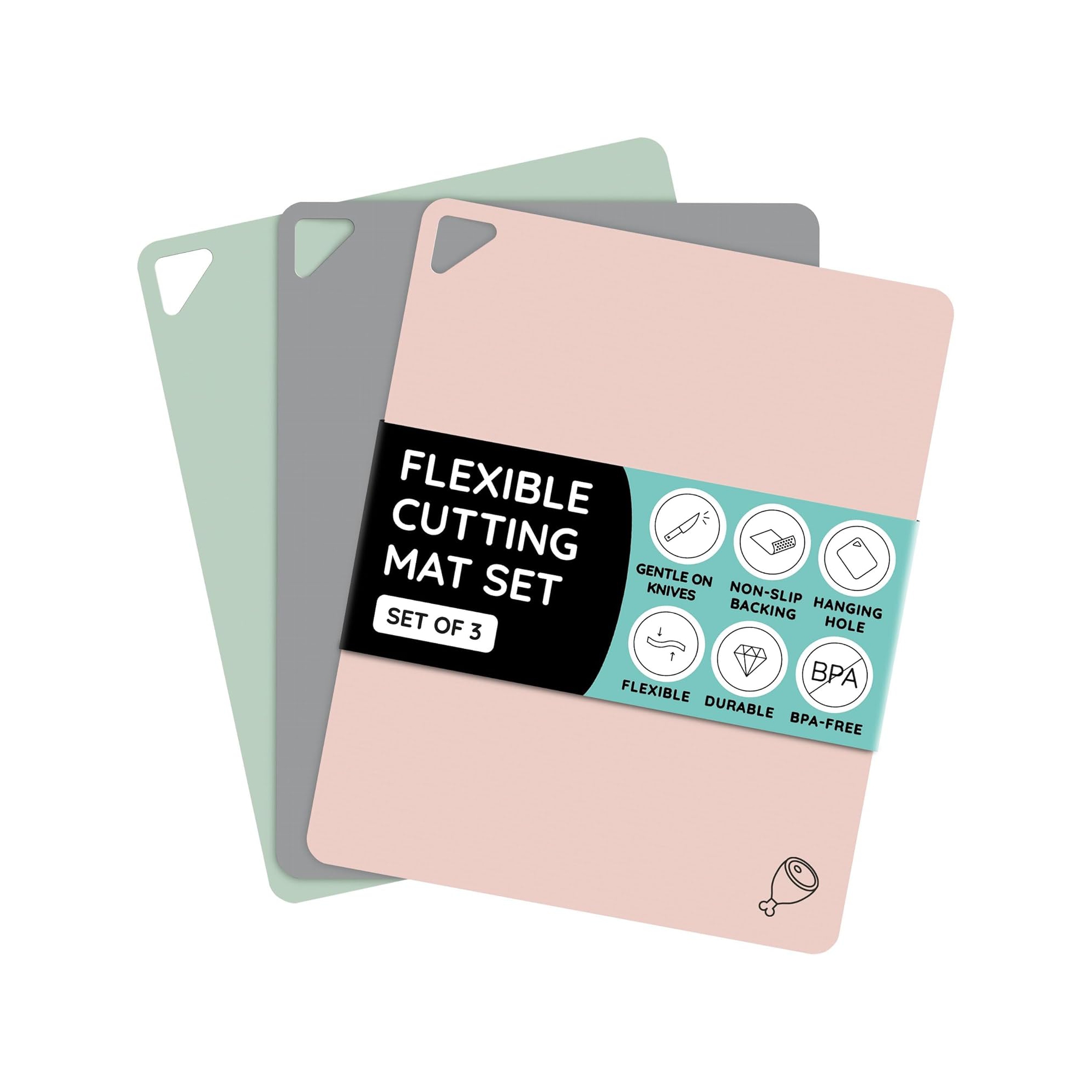 July Home Extra Thin Flexible Cutting Boards (Gray / Green / Pink)