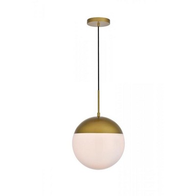 Elegant Lighting Eclipse 1 Light Brass Pendant With Frosted White Glass