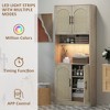 71" Pantry Cabinet, Tall Rattan Kitchen Hutch with LED Lights, Freestanding Kitchen Cabinet with Microwave Shelf for Dining Room, Living Room, Oak - 3 of 4