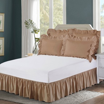 Magic Skirt Ruffled California King Bed Skirt Mocha : Target