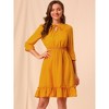 Allegra K Women's Solid Ruffle Hem 3/4 Sleeve A-Line Smocked Short Chiffon Dress - 3 of 4