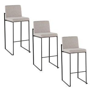 Contemporary High Back Barstools with Padded Fabric Seat, Steel Frame, and Fixed Height (Set of 3) for Kitchen or Home Bar - 1 of 4
