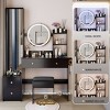 Vanity Set with Full Body Mirror Cabinet and Cushioned Stool,Makeup Desk with 3-color LED and Charging Ports–The Pop Home - 2 of 4