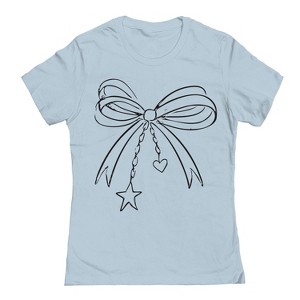 Rerun Island Women's Outline Bow Short Sleeve Graphic Cotton T-Shirt - Light Blue L - 1 of 4