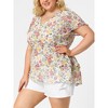 Agnes Orinda Women's Plus Size V Neck Short Sleeve Floral Print Tiered Peplum Blouses - 2 of 4