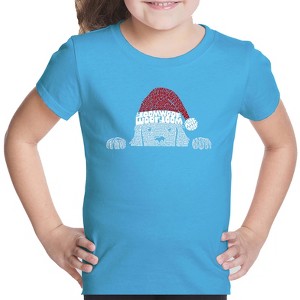 LA Pop Art Christmas Peeking Dog - Girl's Word Art T-Shirt - 1 of 4