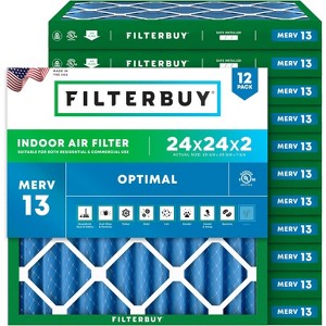 Filterbuy 24x24x2 Air Filter (12-Pack), Pleated MERV 13 Health Defense Replacement HVAC AC Furnace Filters (Actual Size: 23.38 x 23.38 x 1.75) - 1 of 4
