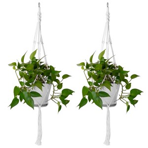 LakeForest "2Pcs Cotton Rope Plant Hangers 40in, 4-Leg Net Bags for Round or Square Pots 4-11in, Flowerpot Holders"White - 1 of 4