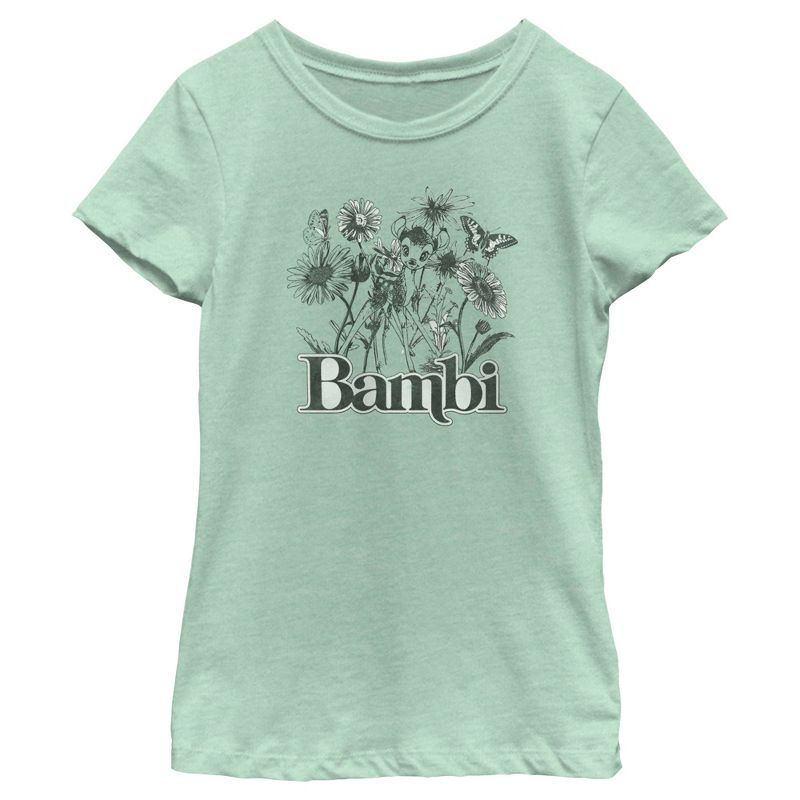Girl's Bambi Gray Floral Sketch T-Shirt, 1 of 5