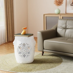 Gulches 3-in-1 Outdoor Garden Stool Side Table and Storage Box, Premium PS Resin (Break-Resistant), Realistic Lion Head/Floral - 1 of 4