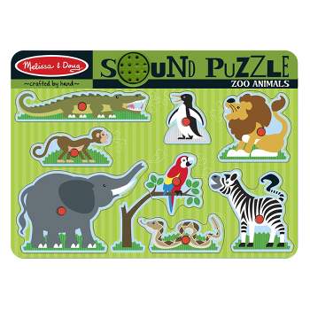 Melissa And Doug Zoo Animals Wooden Peg Sound Puzzle 8pc
