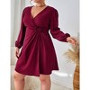 Women's Plus Size V Neck Wrap Dress Casual Long Sleeve High Waist Party Business Work Blazer Midi Dress - 2 of 4
