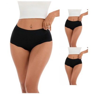 INSPIRE CHIC 3 Pcs Women's High-Waisted Full-Coverage Underwear Wave Trim No Trace Briefs