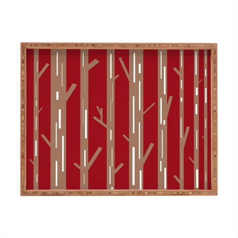 Lisa Argyropoulos Modern Trees Red Rectangular Bamboo Tray - Deny Designs - image 1 of 2