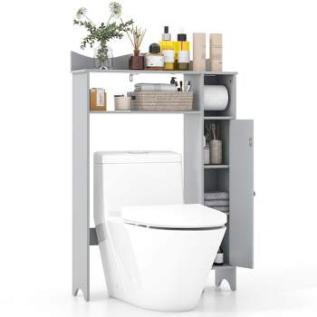 Costway Over the Toilet Storage Cabinet with Toilet Paper Holder Adjustable Shelves Gray/White