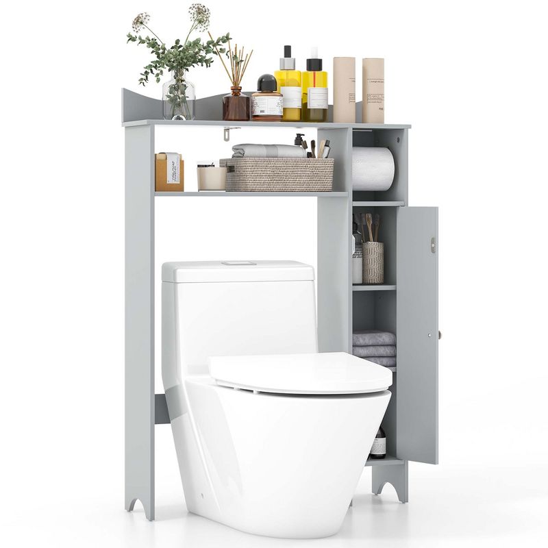Costway Over the Toilet Storage Cabinet with Toilet Paper Holder Adjustable Shelves Gray/White, 1 of 10