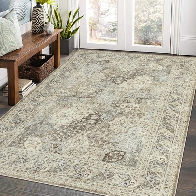 4' X 6' Vintage Persian Rug Washable Floral Print Area Rug : Target