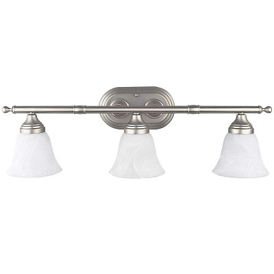 Sunset Lighting 3-Light Vanity, Faux Alabaster Glass, Bright Satin Nickel Finish