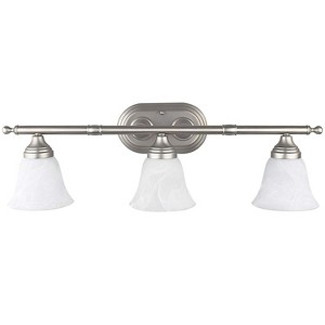 Sunset Lighting 3-Light Vanity, Faux Alabaster Glass, Bright Satin Nickel Finish - 1 of 3