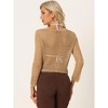 Allegra K Women's V Neck Twist Front Long Sleeve Hollow Out Knit Crop Top - 4 of 4