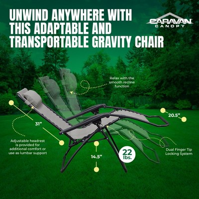 Gray Steel Zero Gravity Outdoor Recliner Lounge Chair with Adjustable Headrest