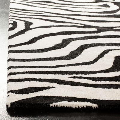 Black and White Wool Tufted Zebra Runner Rug