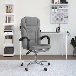 vidaXL Reclining Office Chair Light Gray Fabric - 1 of 4