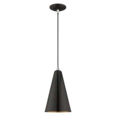 Shiny Black and Gold Mini Pendant Light with Metal Shade