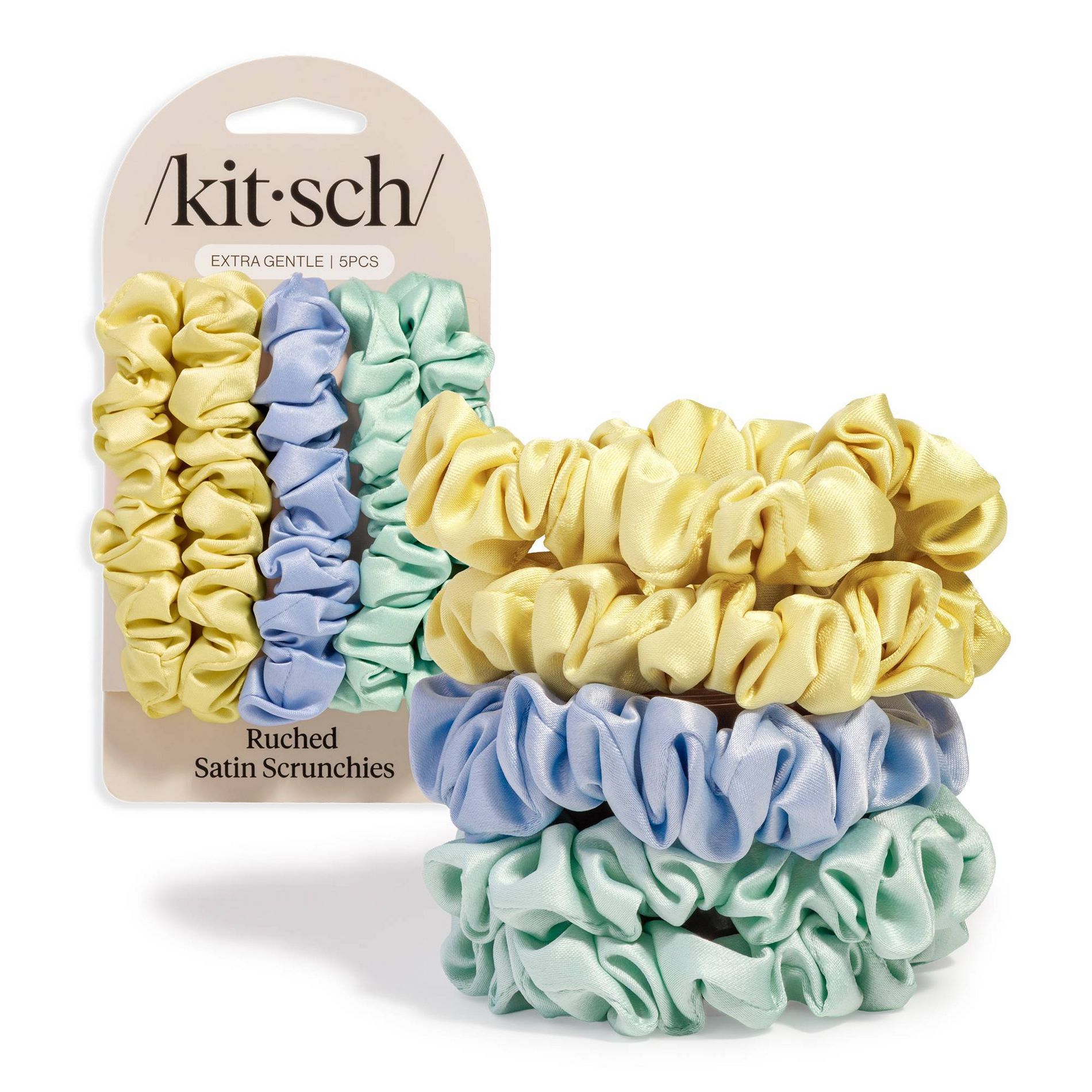 Kitsch Ruched Satin Scrunchies 5pc Set -Multi-color
