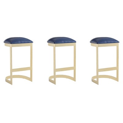 Set of 3 Aura Upholstered Stainless Steel Barstools Blue - Manhattan Comfort