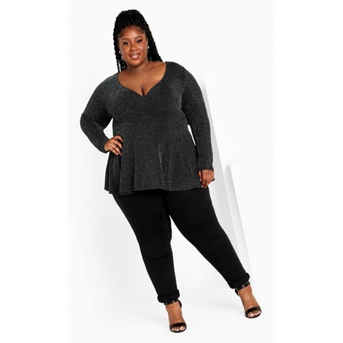 Black Wrap Plus Size Peplum Top with sleeves