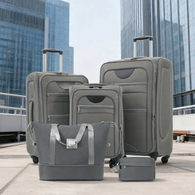 KWPZQEB 5-Piece Luggage Set (20/24/28), Softside Expandable Suitcases With Spinner Wheels & TSA Lock, W/Duffel Bag