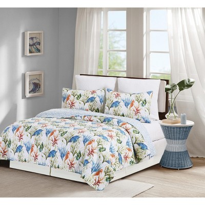 Blue Twin Cotton Nautical Reversible Kids Quilt Set