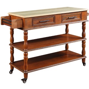 NicBex 56.69Inch Rolling Kitchen Island with 2 Drawers,2 Open Shelves and Spice Rack,Kitchen Cart with Solid Oak Wood Top - 1 of 4