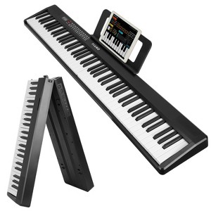 iMountek"88-Key Foldable Semi-Weighted Digital Piano with LCD, Carry Bag, Mic, Stand & Stickers for Beginners"Black&White - 1 of 4