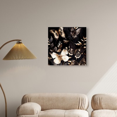 Elegant Black and Gold Butterfly Canvas Wall Art, 24" x 24"