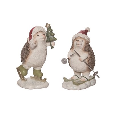 Transpac Holiday Hedgehog Figurine Set of 2 Colorful Decorative Animal Figurines for Christmas Indoor Tabletop Decor