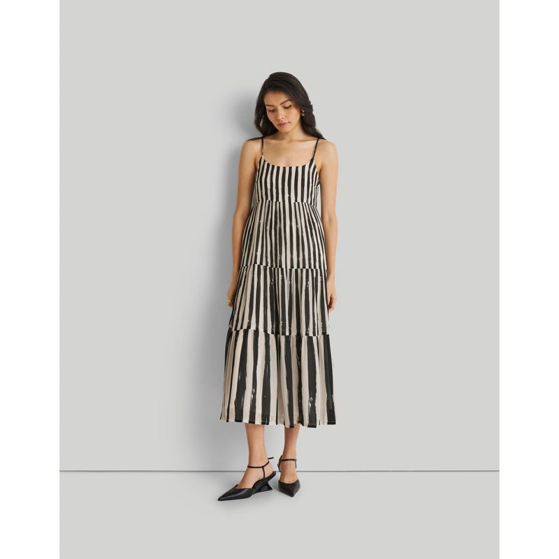 Reistor Women's Striped Down Strappy Tiered Maxi Dress, 2 of 12