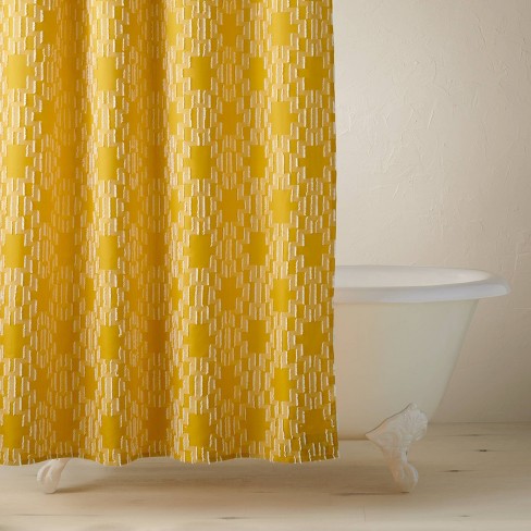 Clipped Geo Shower Curtain Yellow, Mustard Yellow Striped Shower Curtain