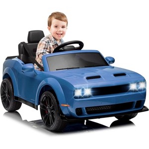 Coucheta Licensed Dodge Challenger Kids Electric Car, 12V Battery Powered Ride On Car with Parent Remote Control, LED Headlights & Music - 1 of 4