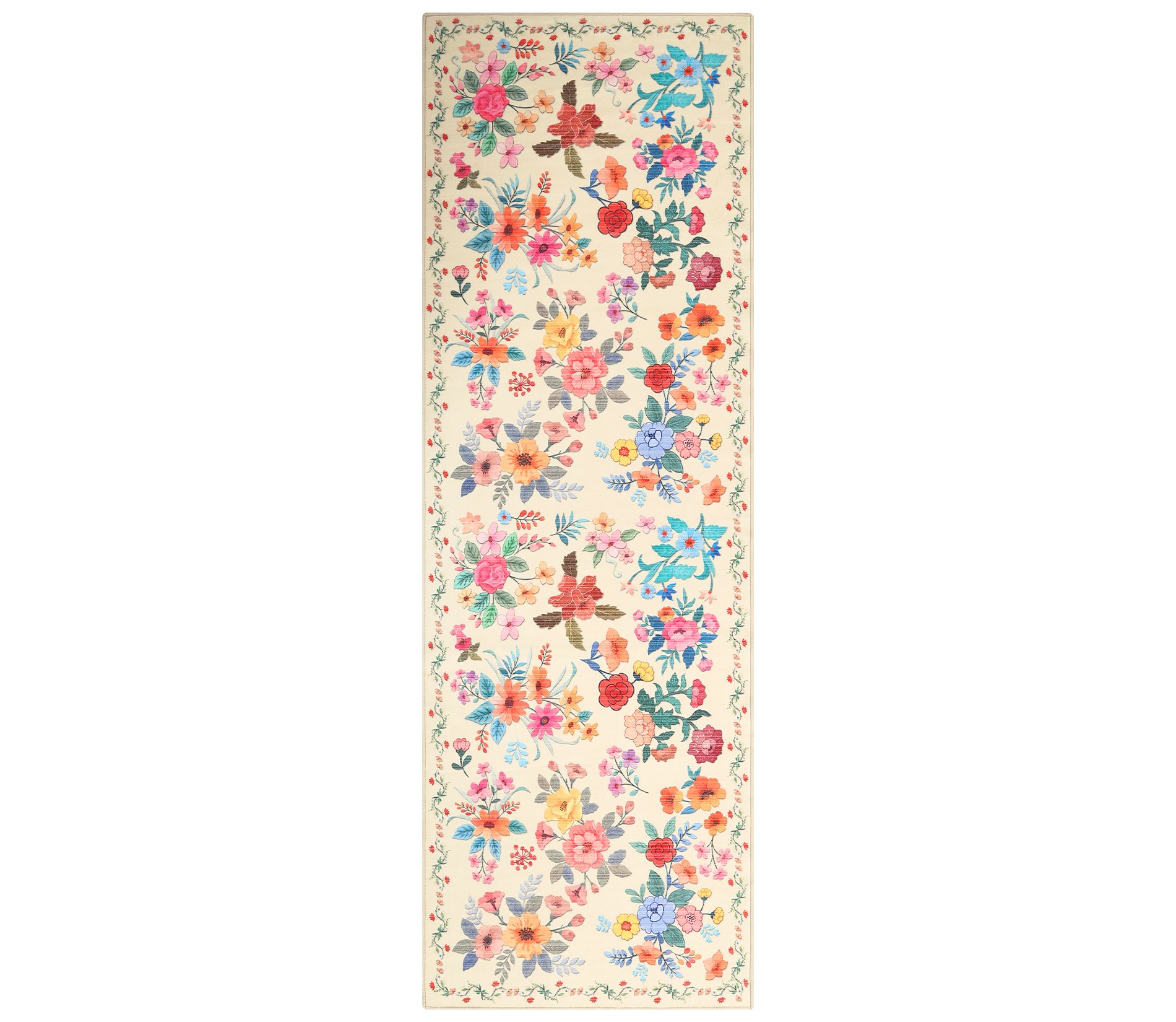 COZONY Large Washable Floral Area Rug with Non-Slip Backing, Modern Low Pile Carpet for Living Room or Bedroom
