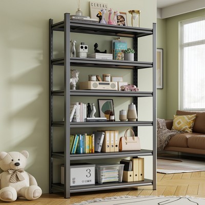 PDTEND Utility Storage Shelving Unit, Adjustable Height Heavy-Duty Metal Rack, Black Organizer for Garage, Kitchen, Storage Room, or Gym